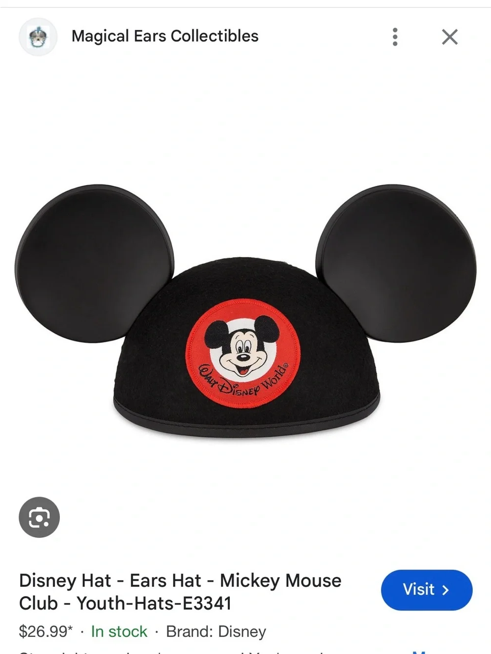 TWO NEW Disney Black Mickey Mouse Club Kids Ear Hat with Red Patch